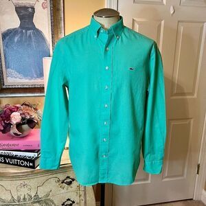 EEUC Men's Vineyard Vines Linen Blend Green Button Down Shirt Size MEDIUM